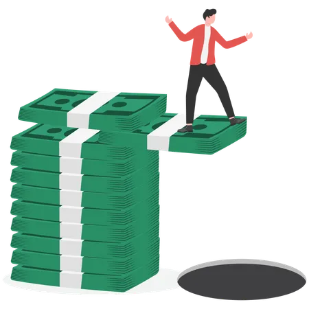 Businessman diving into hole using money  Illustration