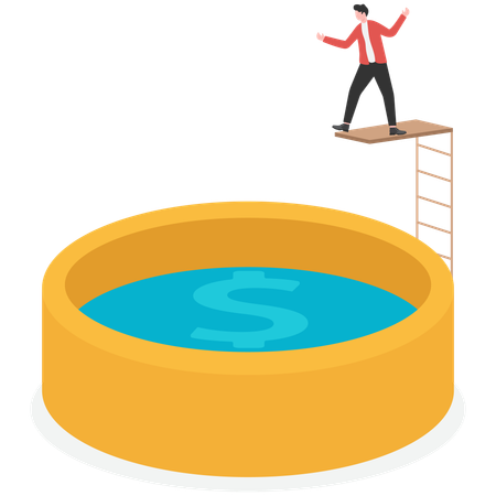 Businessman diving into pool of money  Illustration