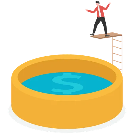 Businessman diving into pool of money  Illustration