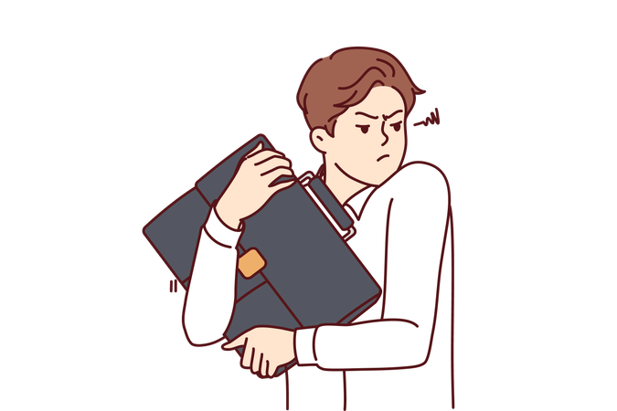 Businessman does not give his office documents  Illustration