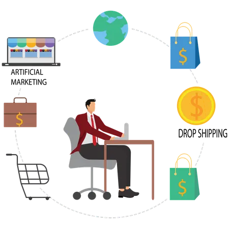 Businessman doing Affiliate Marketing Drop shipping  Illustration