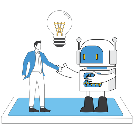 Businessman doing agreement with robot  Illustration