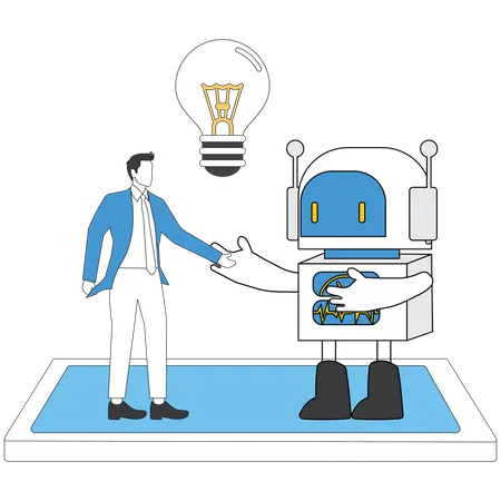 Businessman doing agreement with robot  Illustration