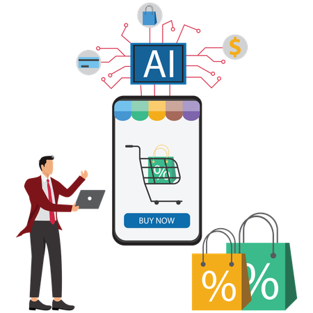 AI 기반 쇼핑을 하는 사업가  일러스트레이션
