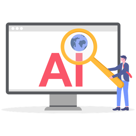 Businessman doing ai research on computer  Illustration