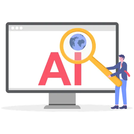 Businessman doing ai research on computer  Illustration