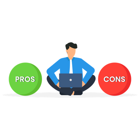 Businessman doing analysis of positive and negative business  Illustration