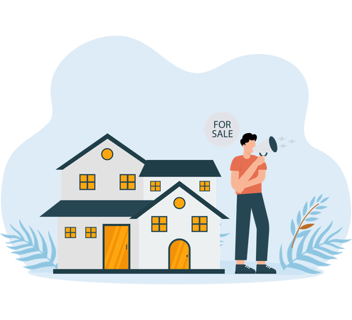 Businessman doing announcement for House for sale  Illustration