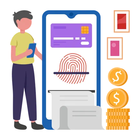 Businessman doing Biometric Payments  Illustration