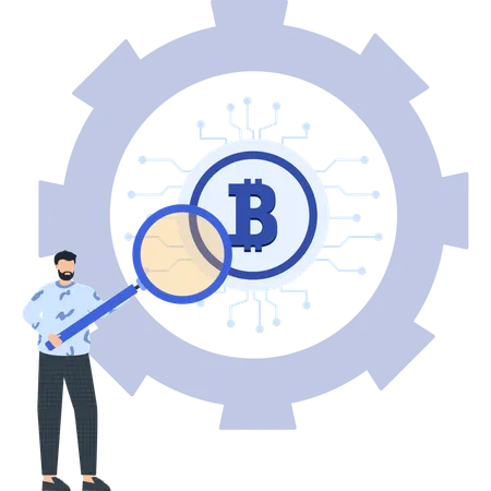 Businessman doing bitcoin analysis  Illustration