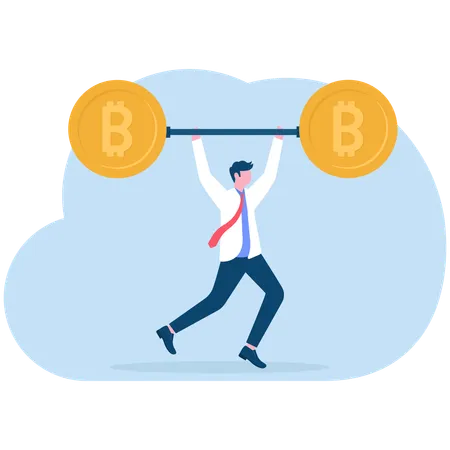 ビットコインを管理するビジネスマン  イラスト