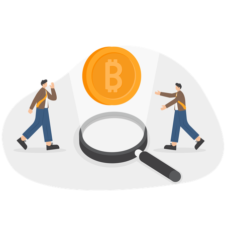 Businessman doing bitcoin research  Illustration