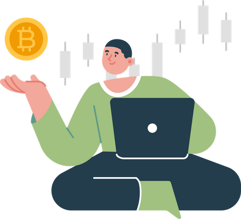 Businessman doing  Bitcoin trading  Illustration