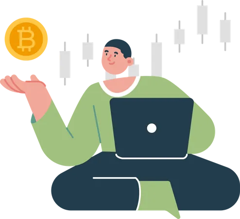 Businessman doing  Bitcoin trading  Illustration