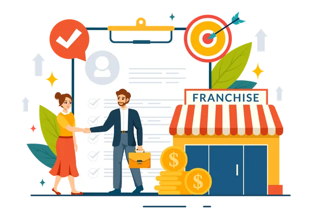 Franchise Advertising Vector Illustration With Business And Finance To Promoting Successful Brand Or Marketing In Flat Cartoon Background Illustration