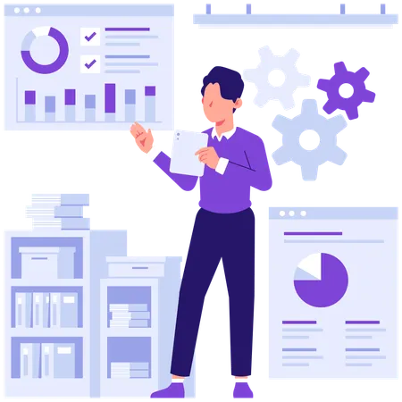 Businessman doing business management  Illustration