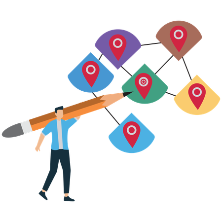 Businessman doing Business Planning with Location Mapping  Illustration