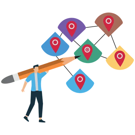 Businessman doing Business Planning with Location Mapping  Illustration