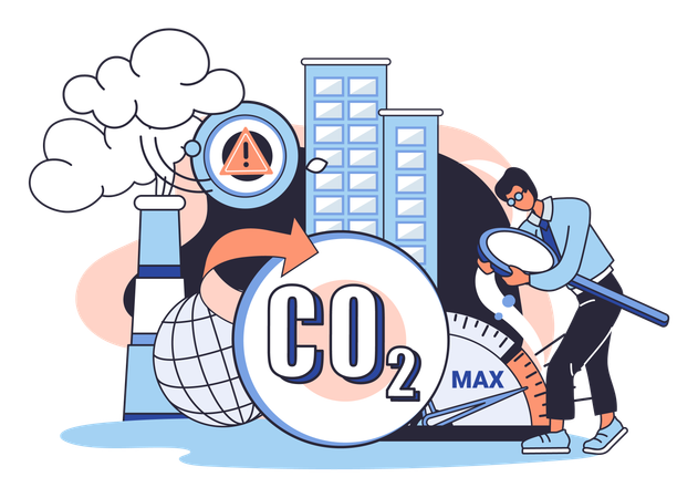 Businessman doing carbon pollution research  Illustration
