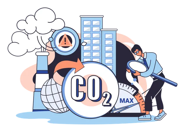 Businessman doing carbon pollution research  Illustration