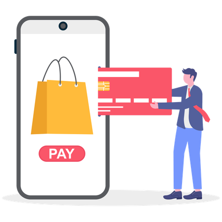 Businessman doing card payment of shopping using mobile  Illustration