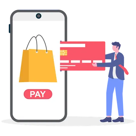 Businessman doing card payment of shopping using mobile  Illustration