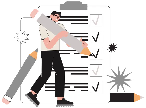 Businessman doing checkmark on task list  Illustration