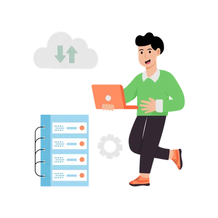 Businessman doing cloud computing  Illustration