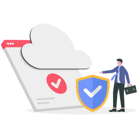 Businessman doing cloud computing  Illustration