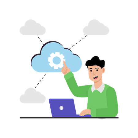 Businessman doing cloud computing  Illustration