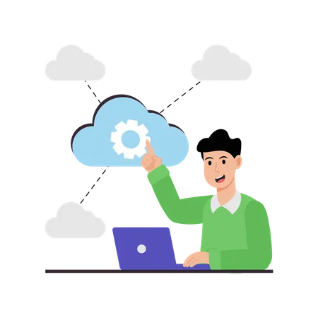 Businessman doing cloud computing  Illustration