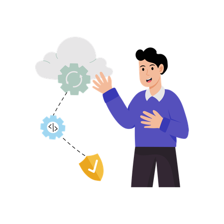 Businessman doing cloud development  Illustration