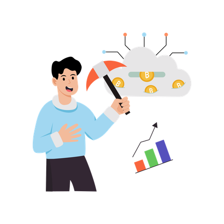 Businessman doing cloud mining  Illustration