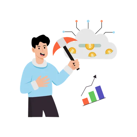 Businessman doing cloud mining  Illustration