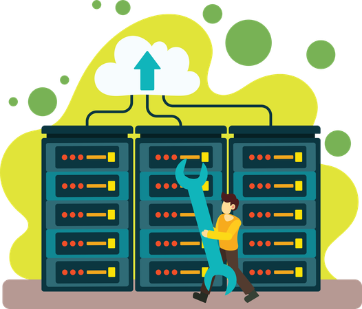 Businessman doing Cloud server maintenance  Illustration