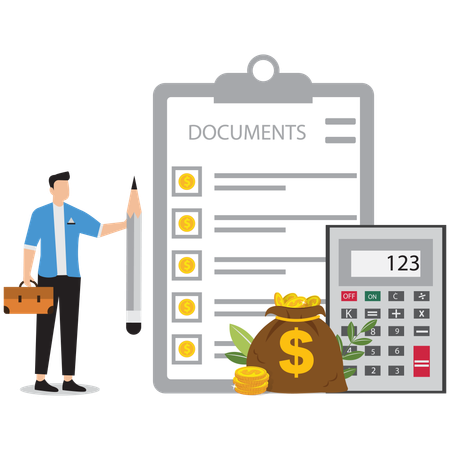 Businessman doing cost calculation  Illustration