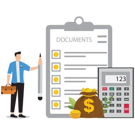 Businessman doing cost calculation  Illustration