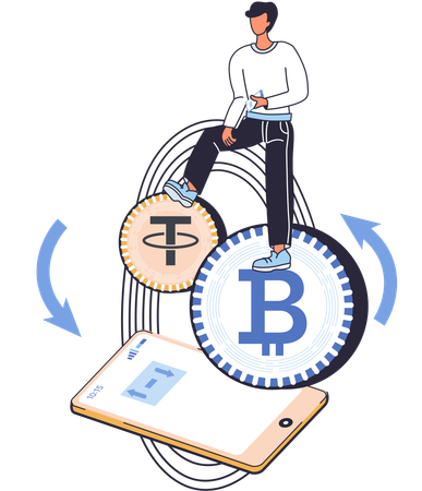 Businessman doing Cryptocurrency exchange and transactions  Illustration
