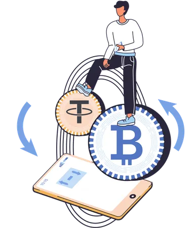 Businessman doing Cryptocurrency exchange and transactions  Illustration