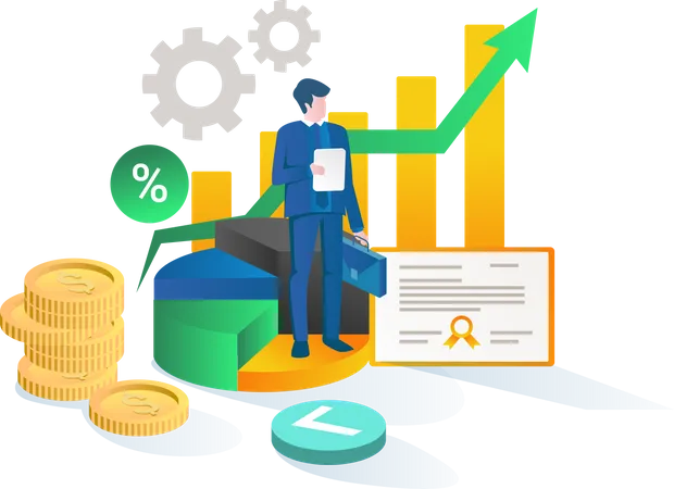 An Investment Businessman With Data Analysis Illustration