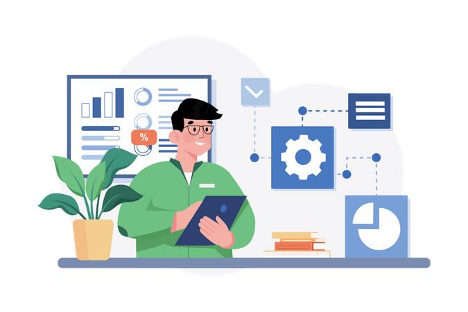 Businessman doing data analysis  Illustration