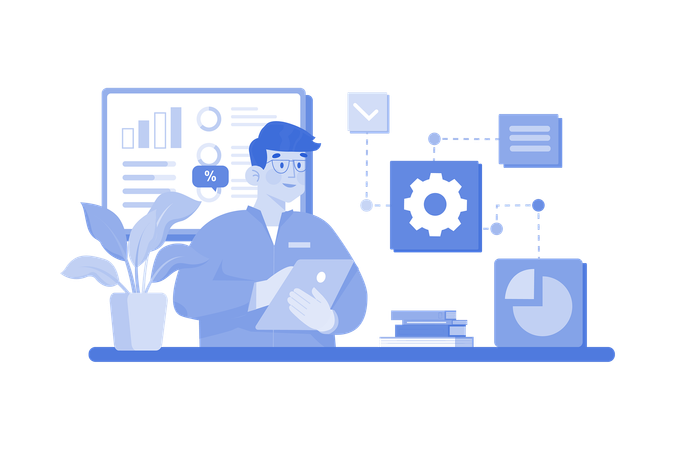 Businessman doing data analysis  Illustration