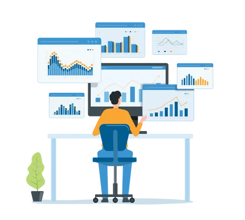 Businessman doing data analysis  Illustration