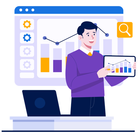 Businessman doing data analysis  Illustration