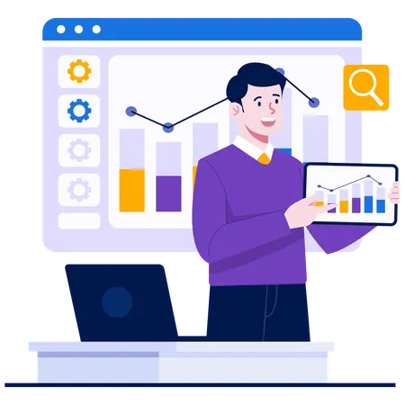 Businessman doing data analysis  Illustration