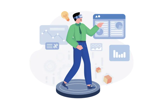 Businessman doing data analysis in Metaverse Technology  Illustration