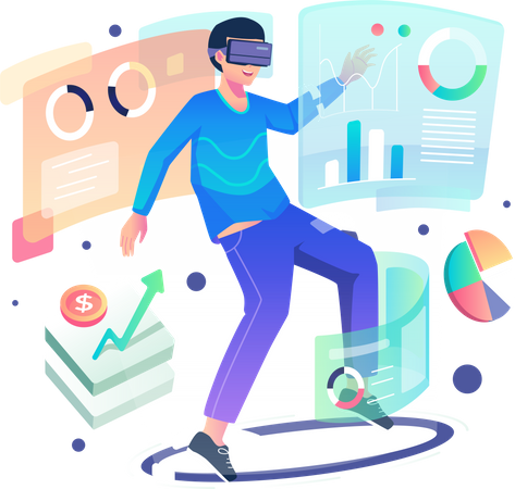 Businessman doing data analysis using VR tech  Illustration