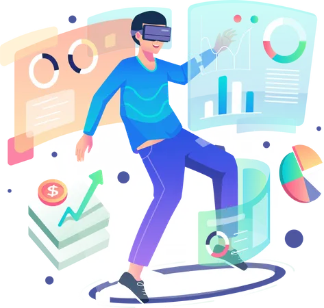 Businessman doing data analysis using VR tech  Illustration