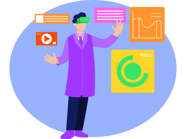 Businessman Doing Data Analysis With Vr  Illustration