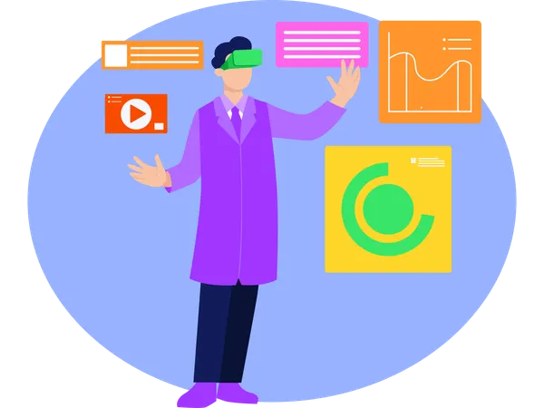 Businessman Doing Data Analysis With Vr  Illustration